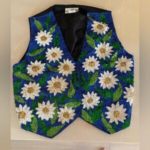 Vintage Daisy Garden Sequined Statement Vest Bali Gem